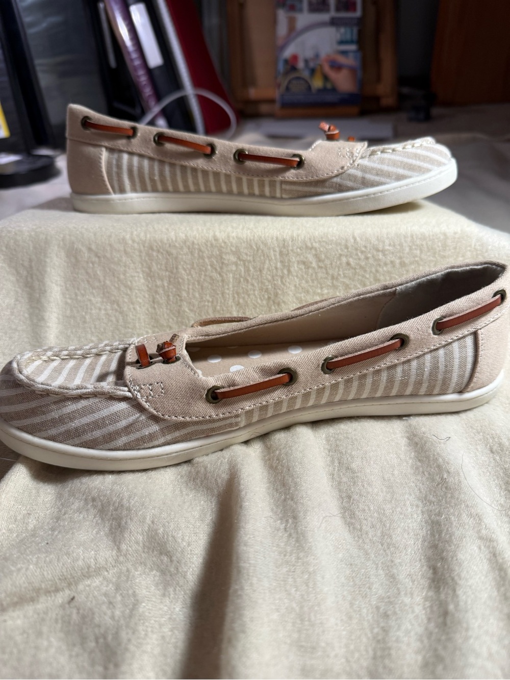 Striped Beige and Brown Women's Loafers